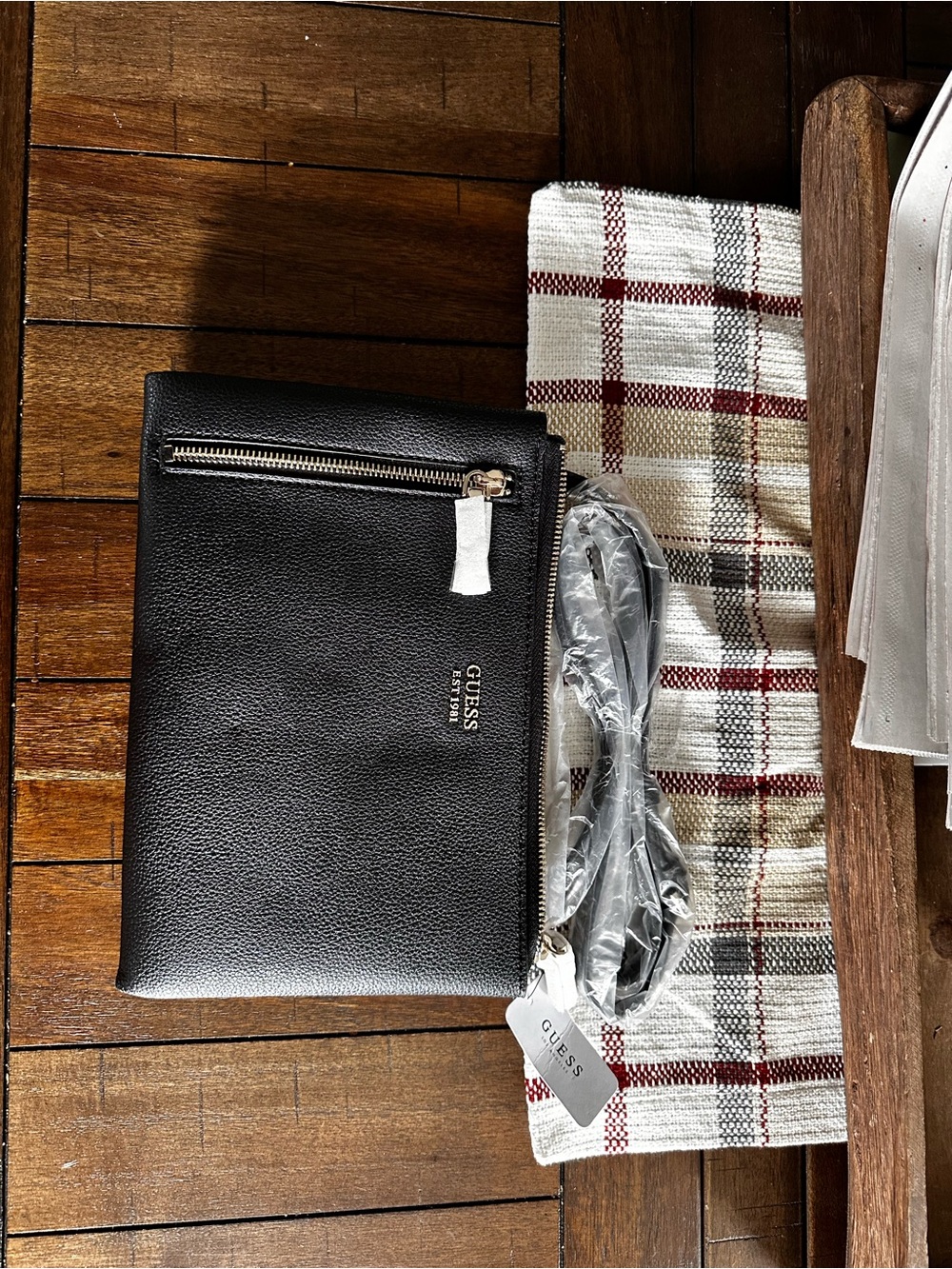 GUESS Black Pebbled Leather Crossbody with Silver Zippers